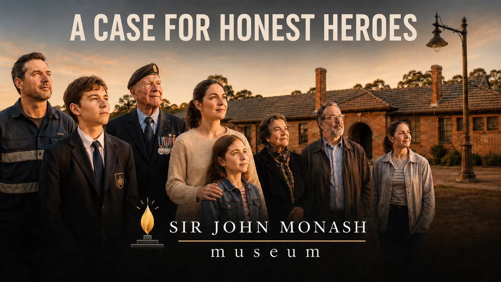 Portrait of Sir John Monash with engineering, military and civic scenes from his life.